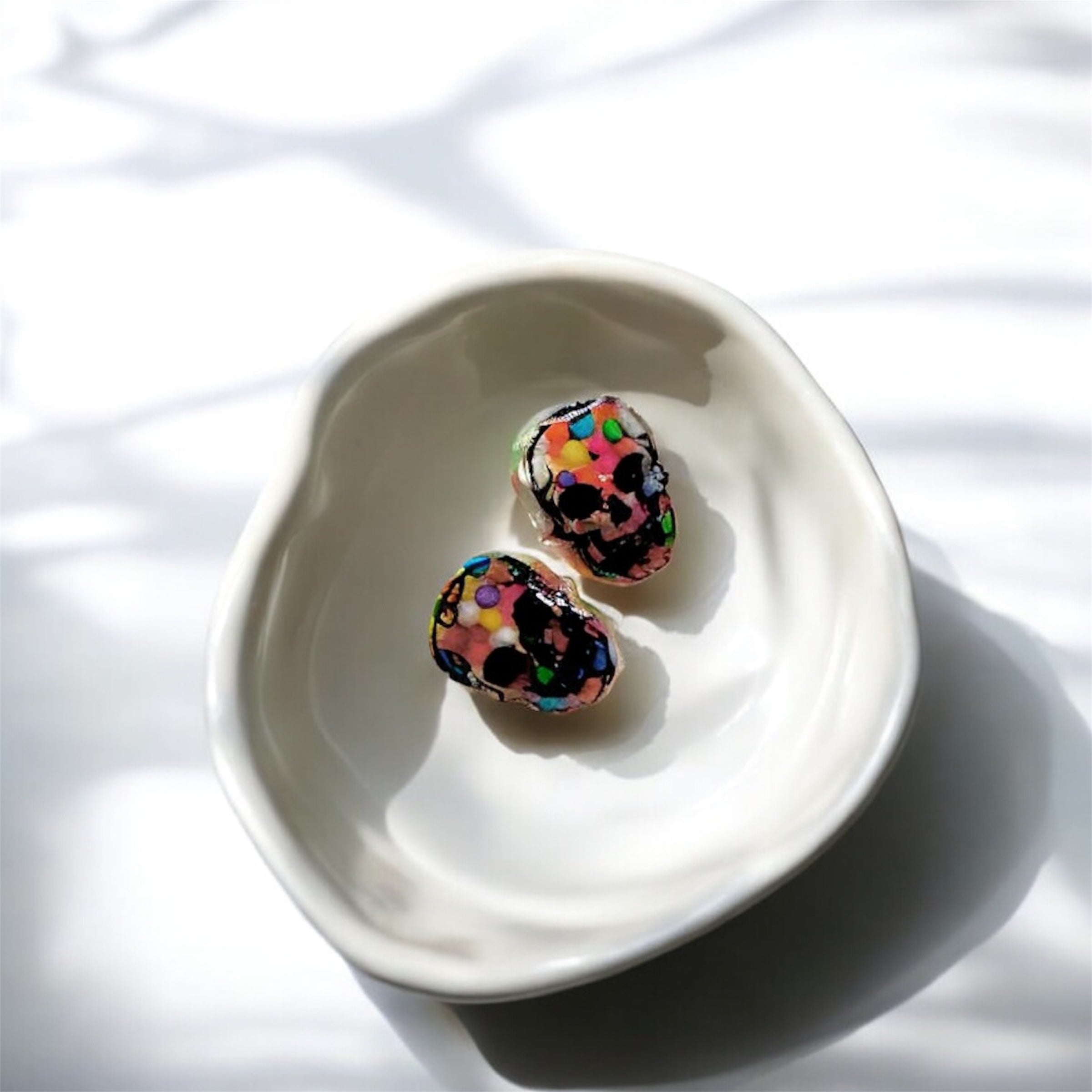 Candy Sprinkles Resin Skull Studs