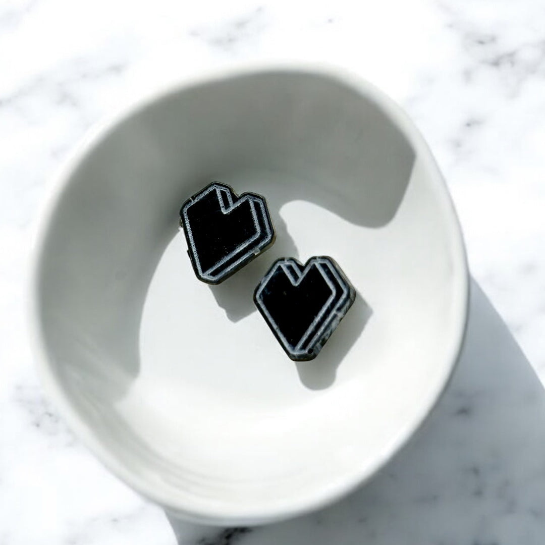 Black Geometric Heart Studs